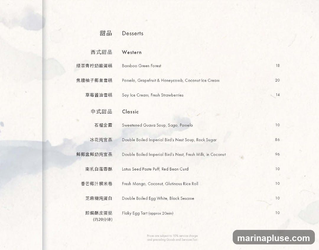 A menu with Western and Classic dessert options.