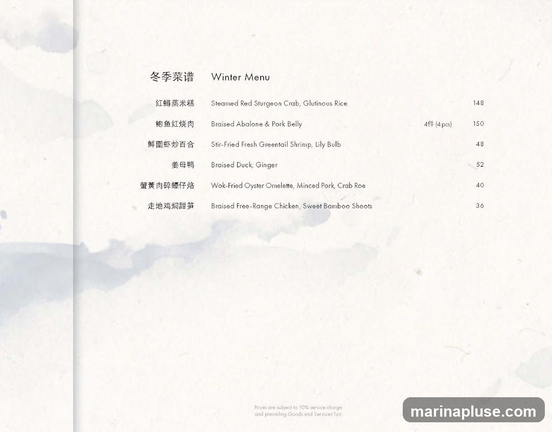A menu with Chinese and English descriptions of dishes.