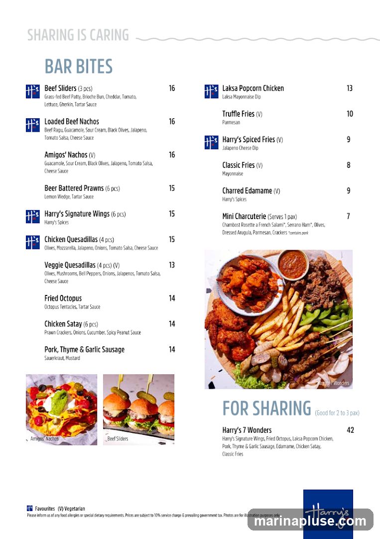 A menu featuring various appetizers and sharing platters.
