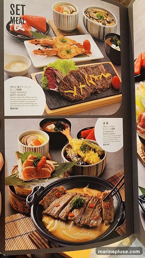 Two set meals are pictured with descriptions and prices.