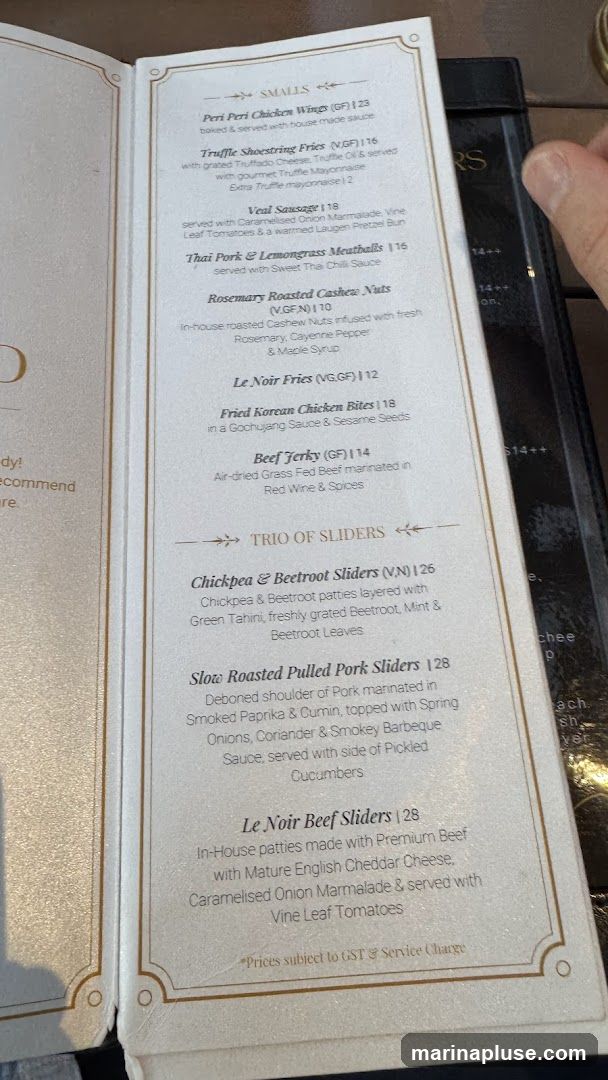 A menu page with two sections: Smalls and Trio of Sliders.