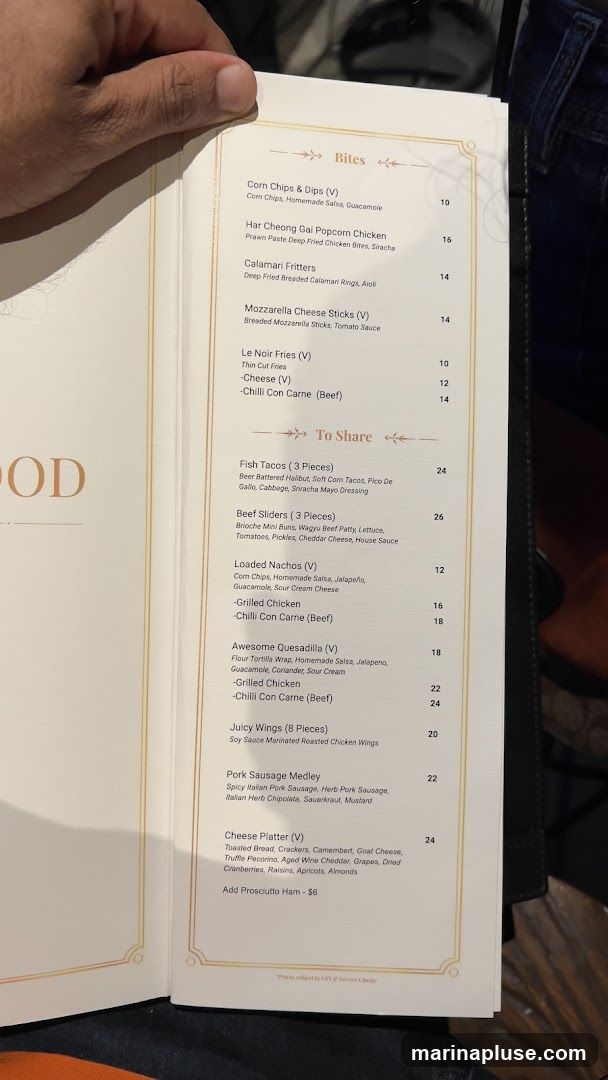 A menu with sections for Bites and To Share.