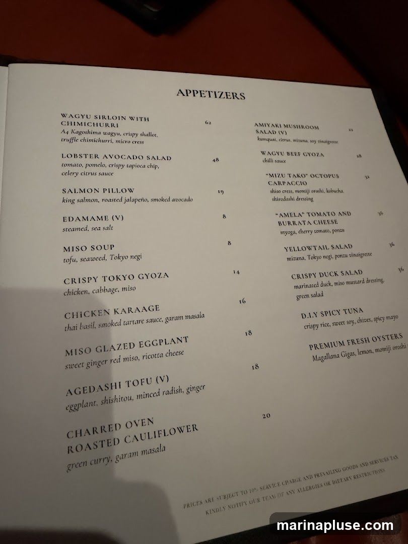 A menu page with appetizers.