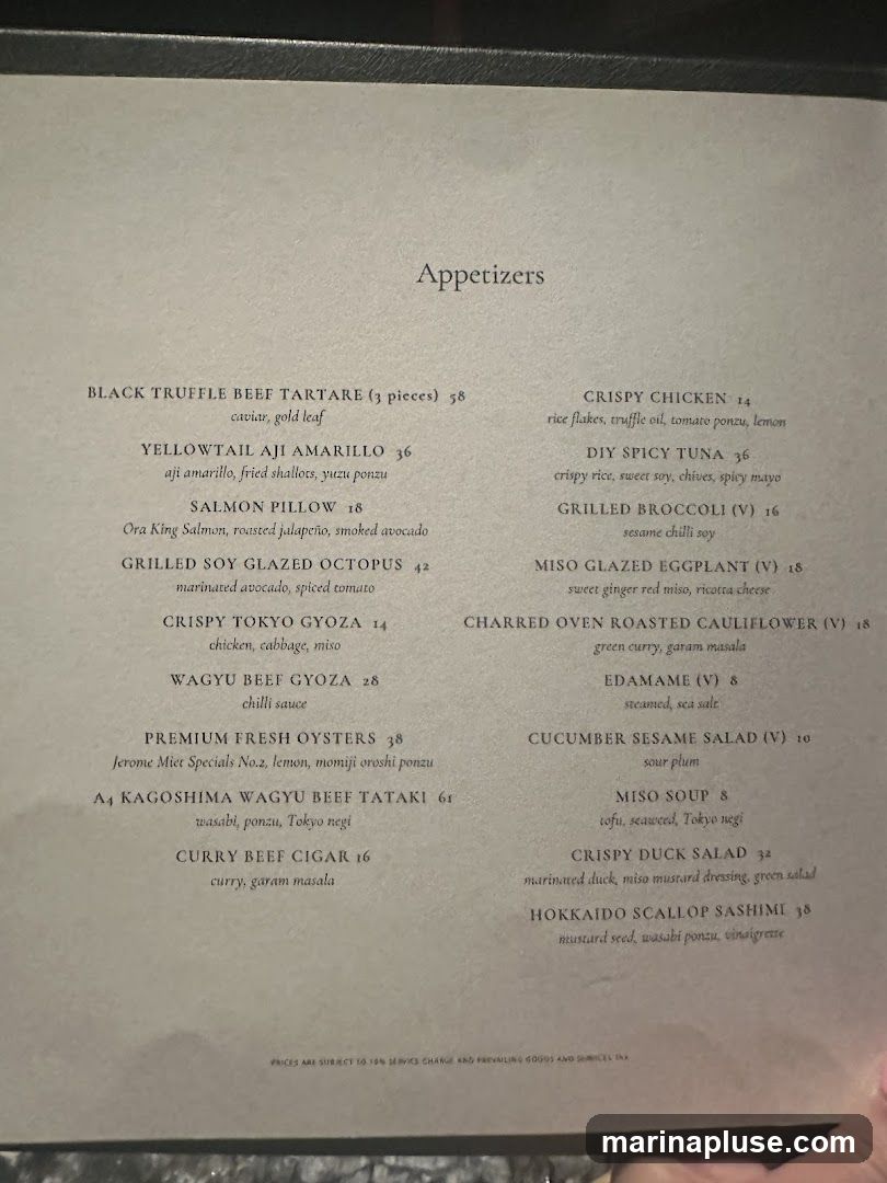 A menu with two columns of appetizer options.
