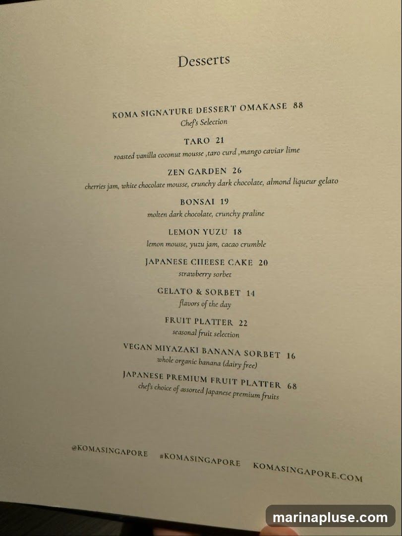 A dessert menu with various options.