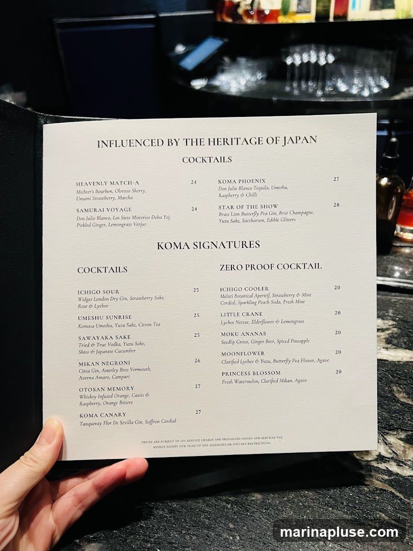 Menu influenced by the heritage of Japan, featuring cocktails and zero proof cocktails.