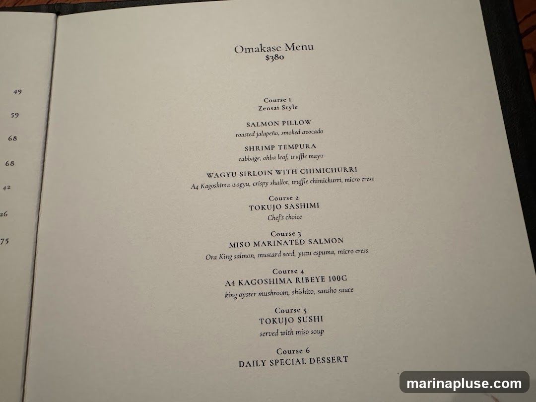 A multi-course tasting menu with a price of $380.