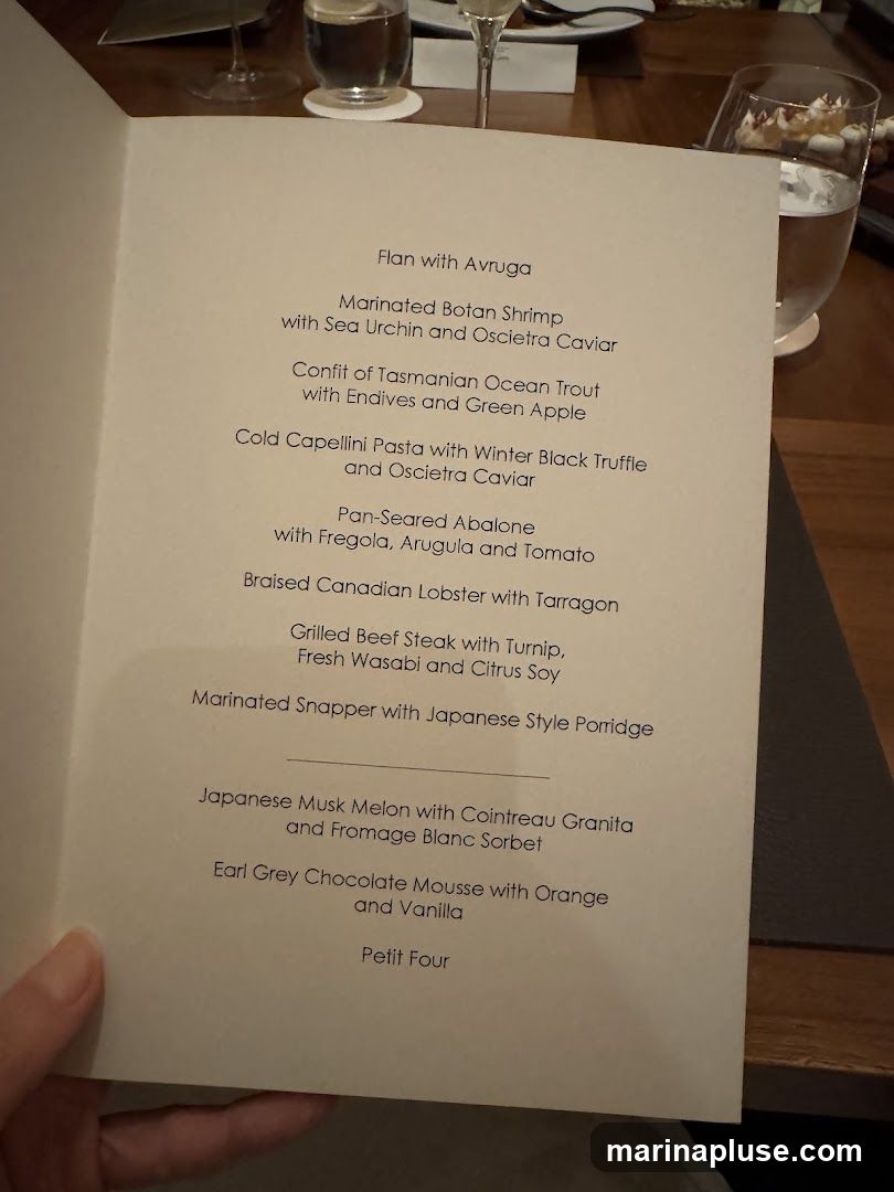 A menu with several courses listed.