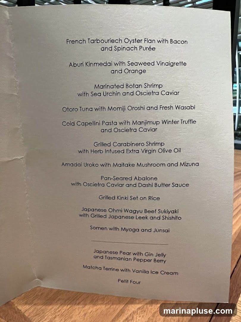 A menu with several courses listed.