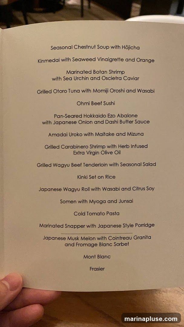 A menu with various Japanese-inspired dishes.