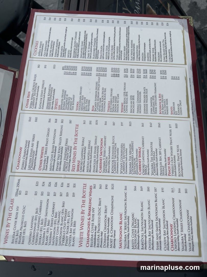 Wines by the glass, by the bottle, cocktails, spirits, red wines, white wines, champagnes & sparkling wines.