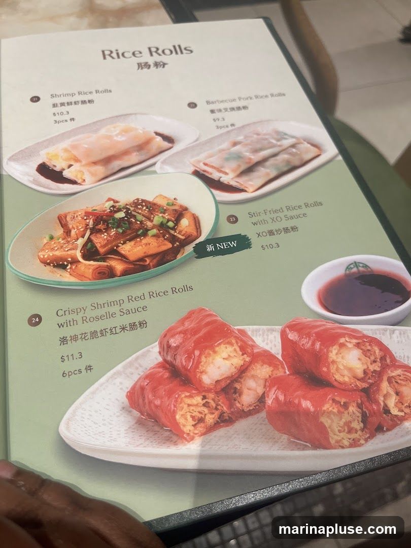 A menu page featuring various rice roll dishes.