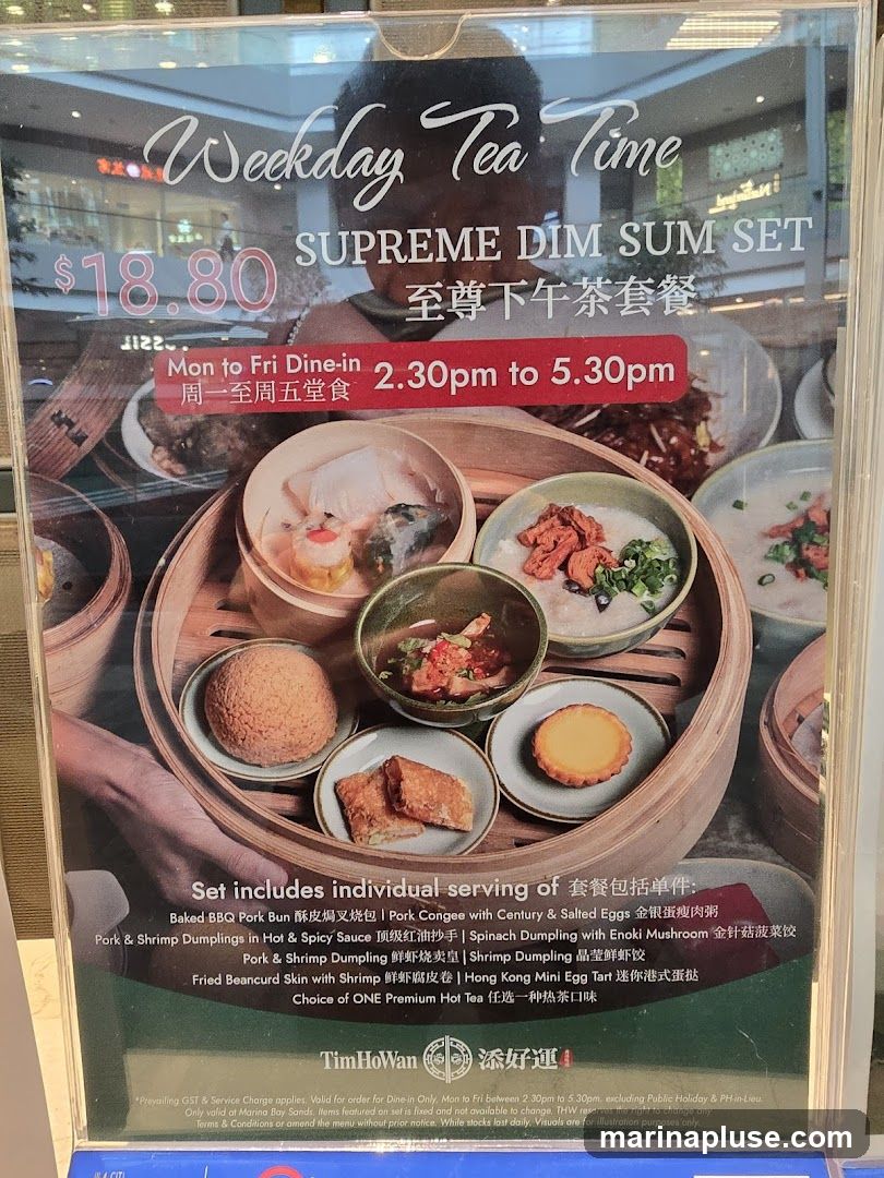 A promotional menu for a Supreme Dim Sum Set, available for dine-in from Monday to Friday, 2:30 PM to 5:30 PM, priced at $18.80.