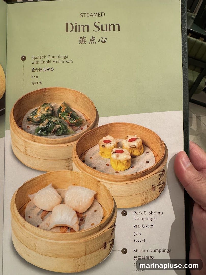 A menu page featuring steamed dim sum dishes.