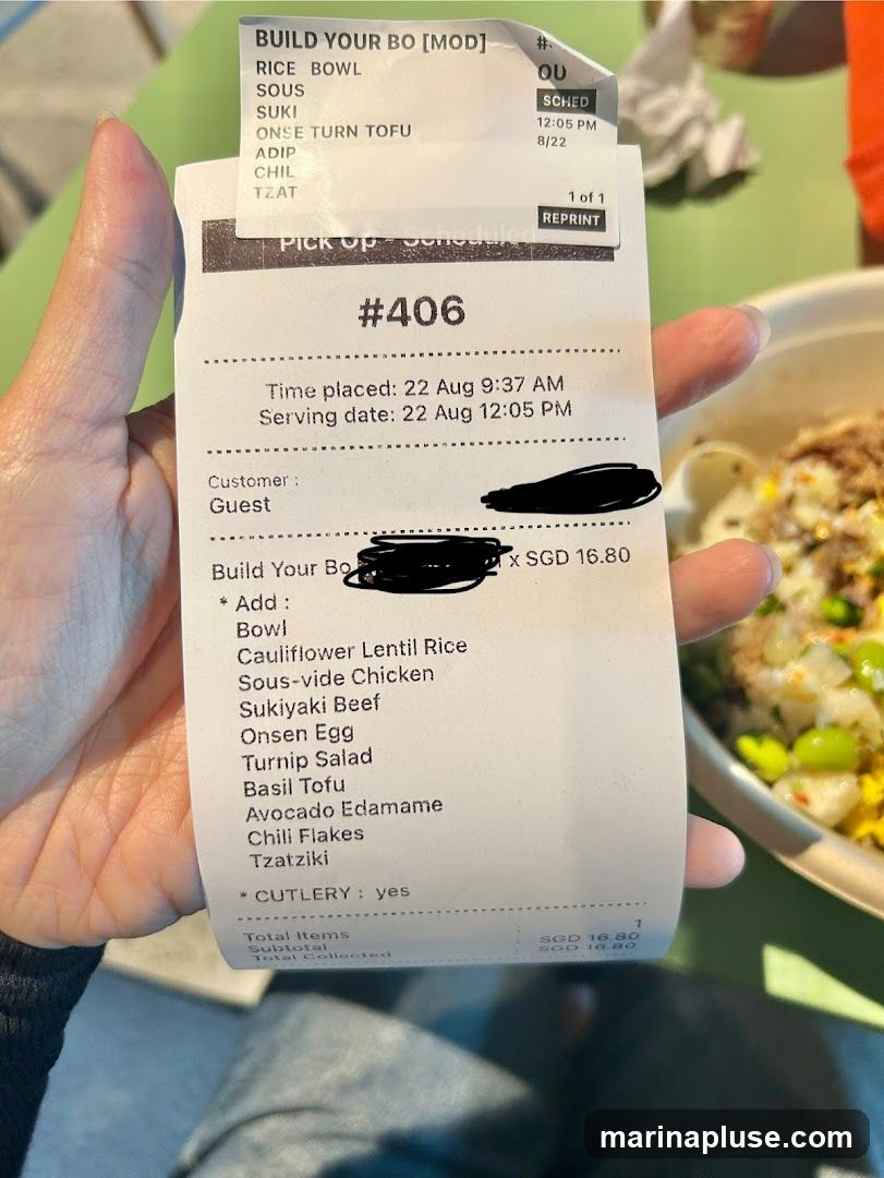 A receipt for a custom bowl order.