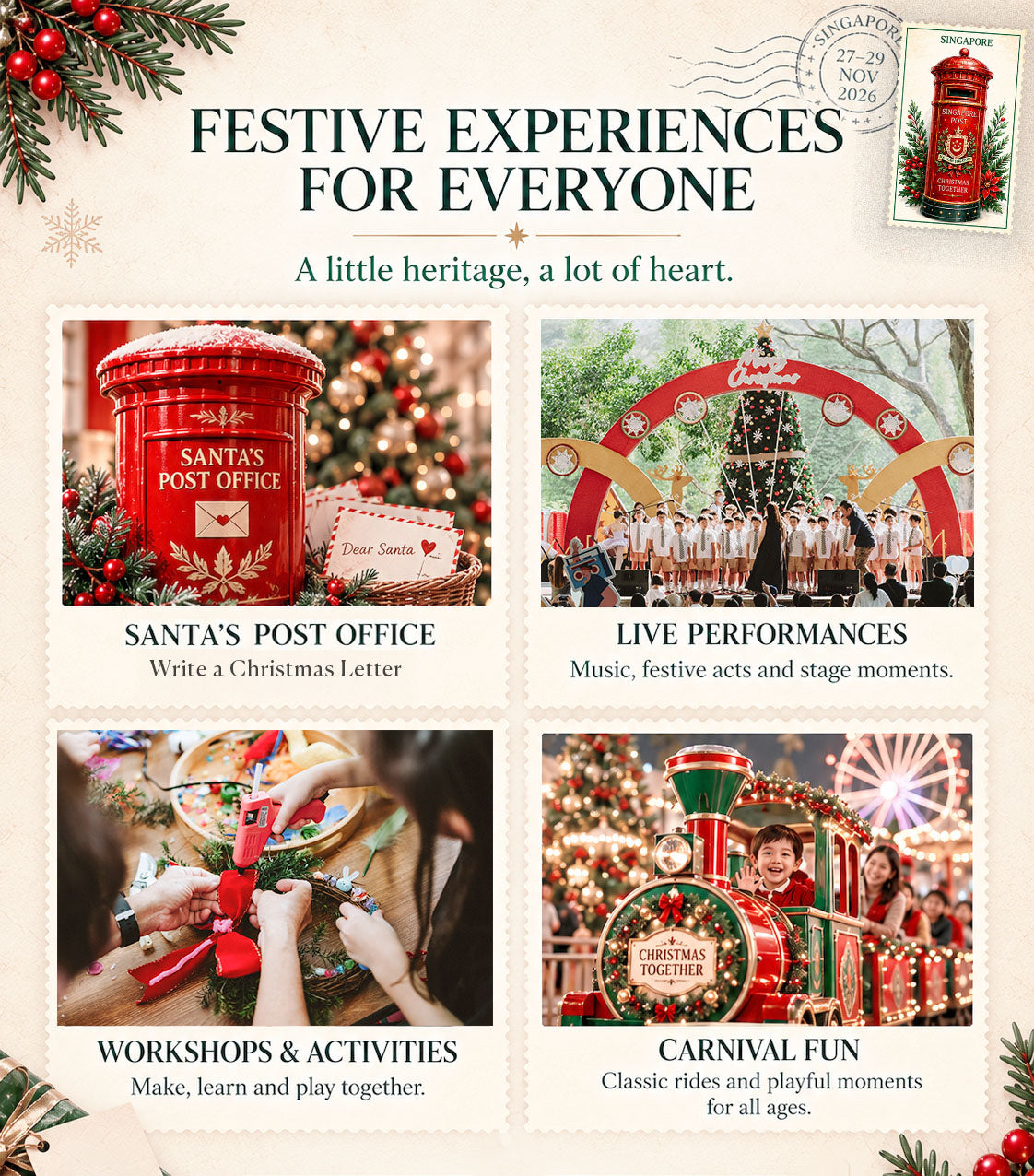 Christmas Together 2026 festive experiences slide for the indoor village at Sands Expo Hall F