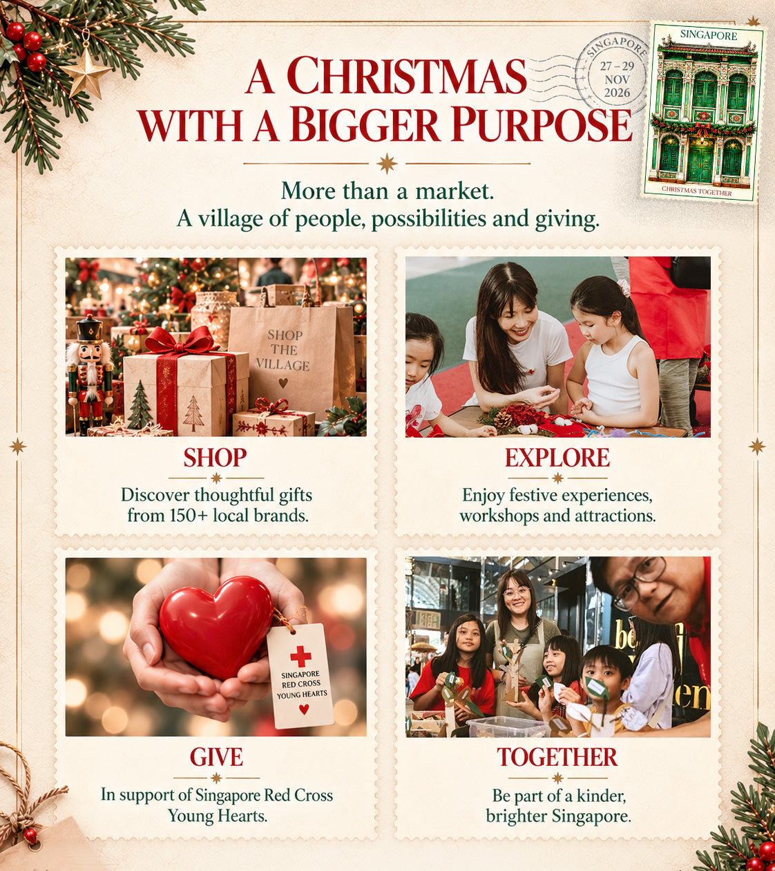 Christmas Together 2026 Christmas with Purpose slide supporting Singapore Red Cross Young Hearts
