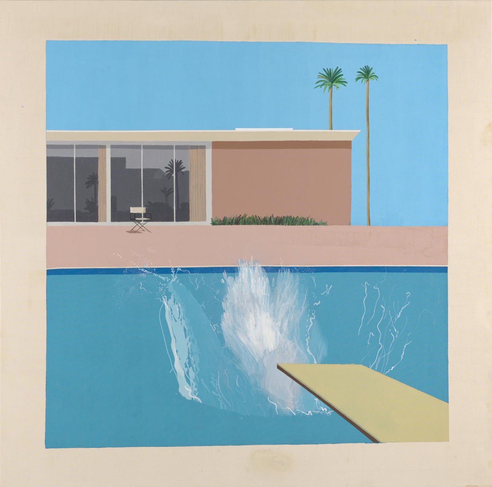 David Hockney painting A Bigger Splash, 1967, shown in the immersive exhibition