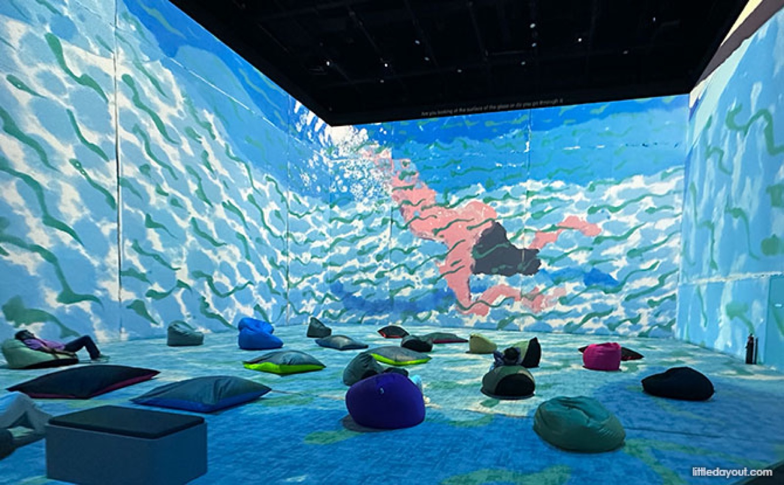 Beanbags on the projection floor inside David Hockney Bigger and Closer at IMBA Theatre, Gardens by the Bay