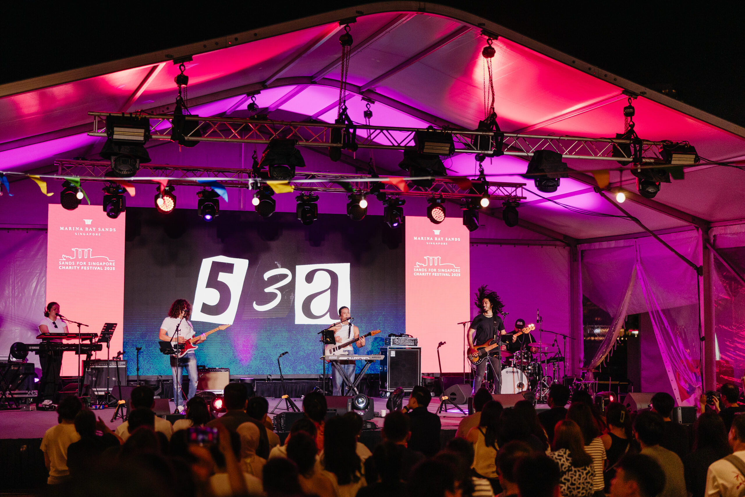 Local band 53A performing live at the Sands for Singapore Charity Festival Event Plaza Marina Bay Sands 2026