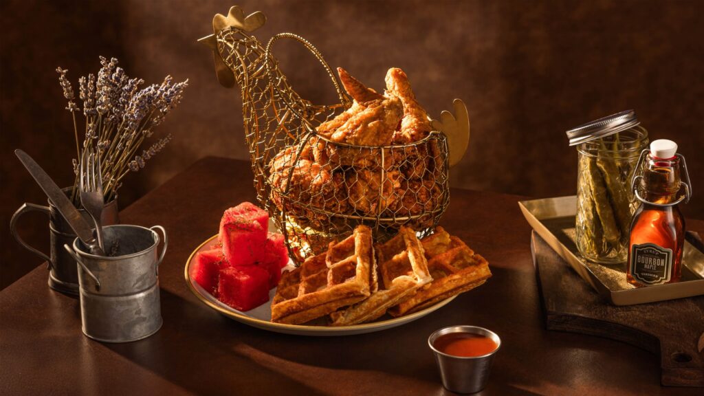 Yardbird Southern Table and Bar chicken and waffles, a Dine for Good signature dish at Marina Bay Sands August 2026