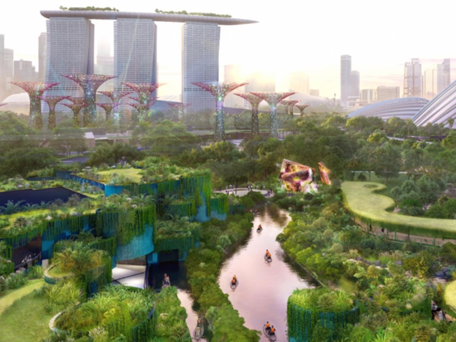 Artist impression of Wetlands by the Bay with Marina Bay Sands and Supertrees